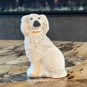 Antique English Staffordshire Pottery "Confetti" Poodle Figurine, Mantel Dog